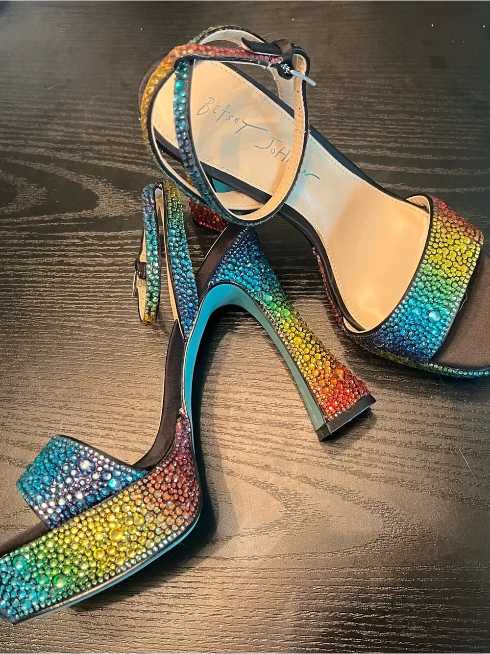 Betsey Johnson Beth Multicolor Crystal Platform Sandals